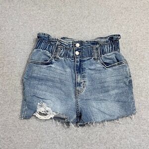 Tinseltown Shorts Womens 5 Blue Cutoffs Paperbag Waist Ripped Stretch Denim